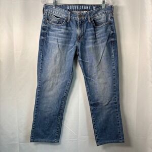 Guess Jeans Brit Rocker Slim Straight Medium Wash Denim 33x32 Distressed